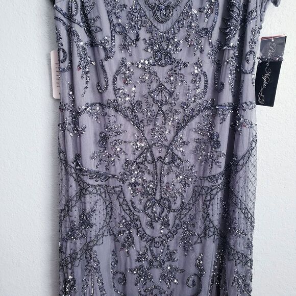 Pisaro Nights Smoke Gray Beaded Mesh Dress - Picture 4 of 10